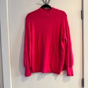Chico's Fluffy Sweater Hot Pink Mock Neck Pullover Long Sleeve Women's Sz 1/M